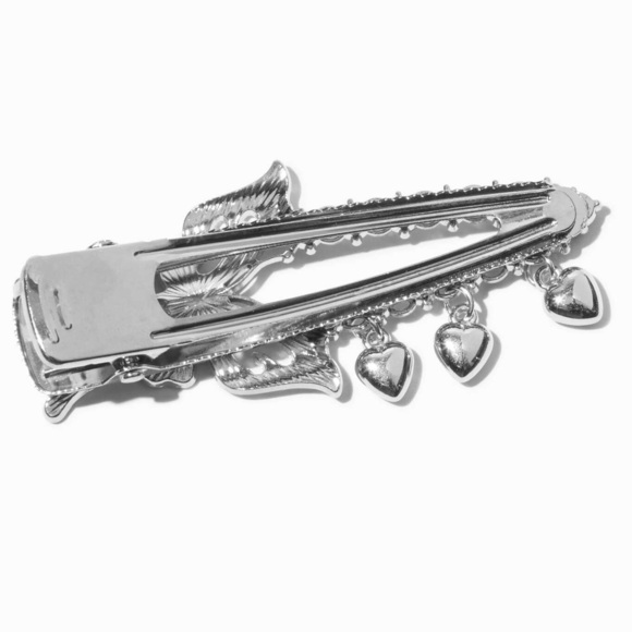 Claire's Hair Clip, Metal Alligator Clip with Butterfly and Dangling Hearts - Picture 6 of 7
